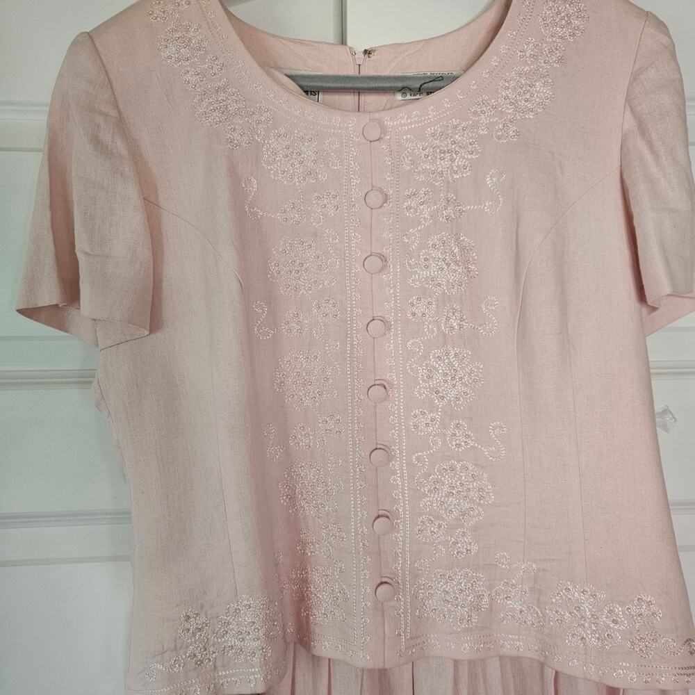 Vintage Karin Stevens Pink Embroidered Tea Dress | Mother of the Bride | 14 - Picture 3 of 8